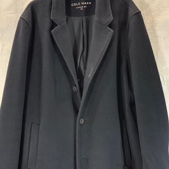 COLE HAAN Grand.OS Men's Black Stretch Wool Three-Button Top Coat SZ L - Picture 3 of 10